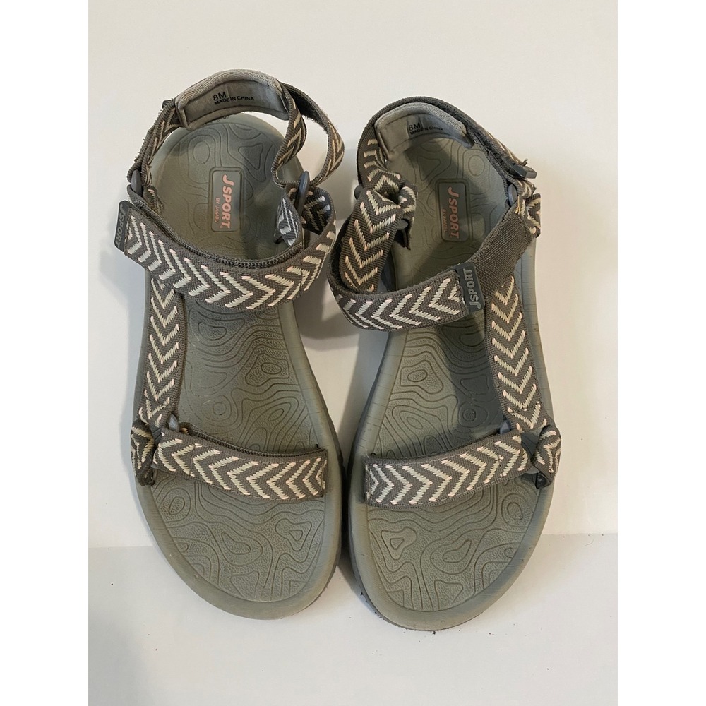 J Sport by Jambu Womens Grey Pink Chevron Strappy Athletic Sandals Size 8M